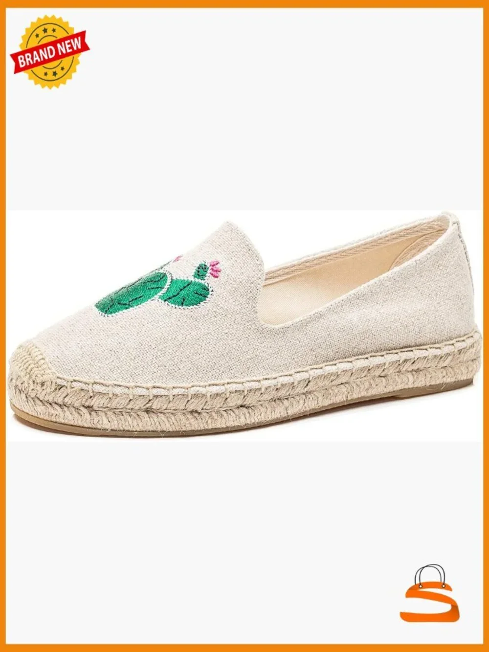 Women's Canvas Espadrille Loafers Slip On Flats Embroidery Cap Toe